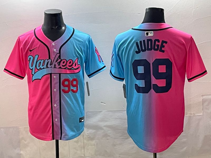 Men New York Yankees 99 Judge Blue pink Game 2025 Nike MLB Jersey style 005